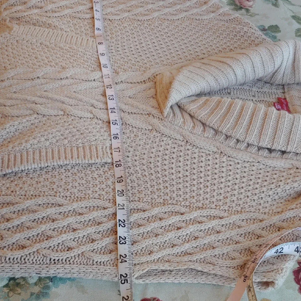 Saks Fifth Ave Wool Blend Cream Cable Knit Cowl Sweater with Side Belts Small - Picture 14 of 16